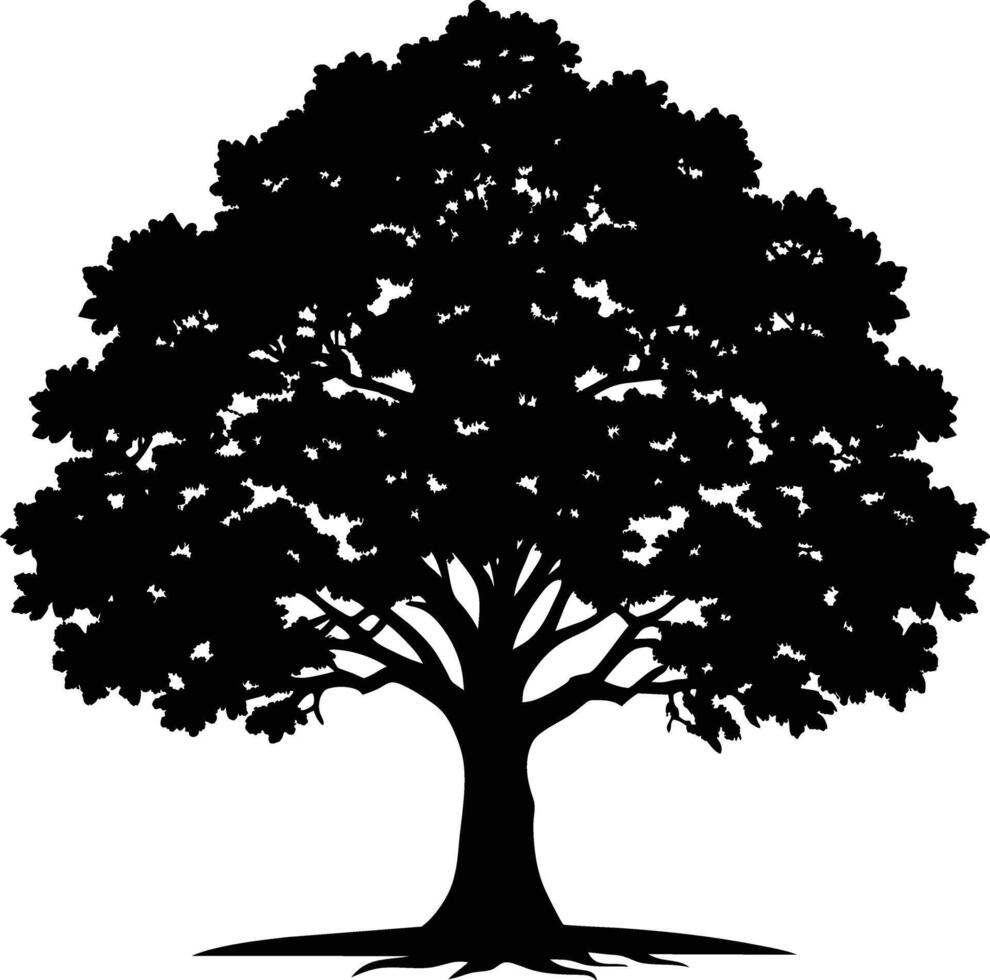 Oak tree silhouette black on white background vector