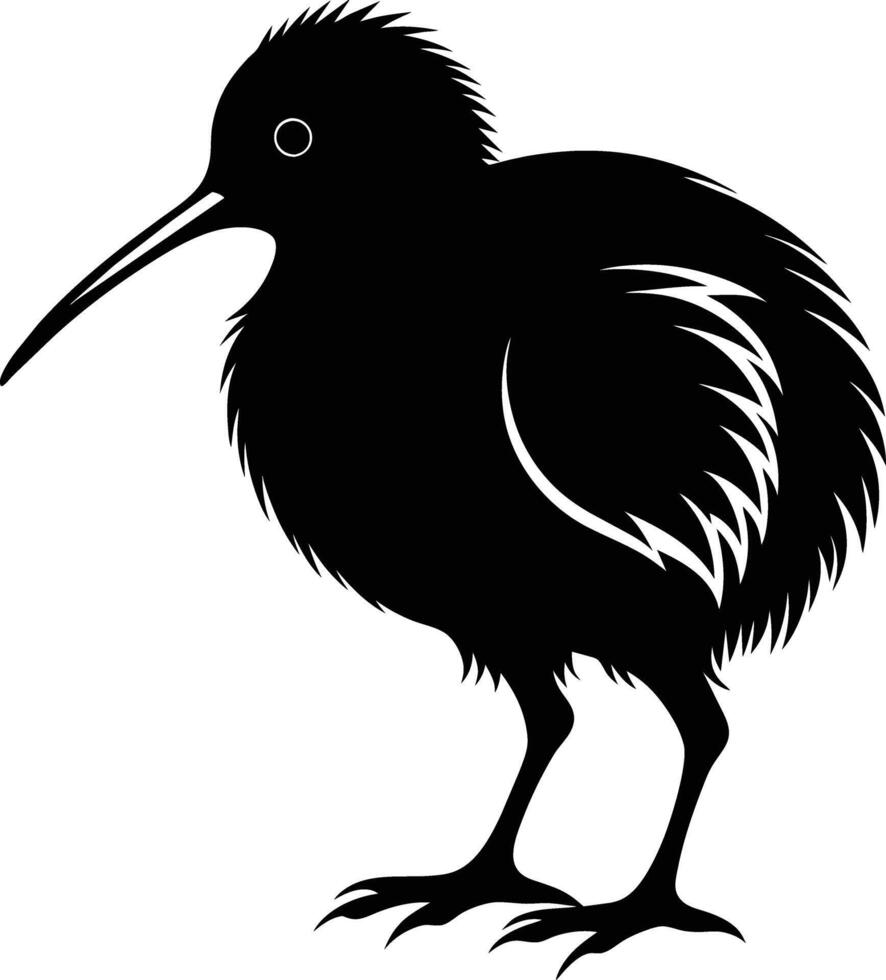 A black and white silhouette of a kiwi bird vector