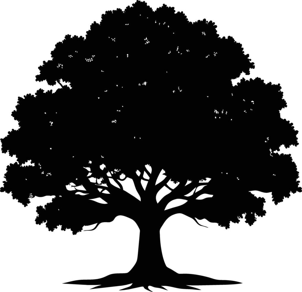 Oak tree silhouette black on white background vector