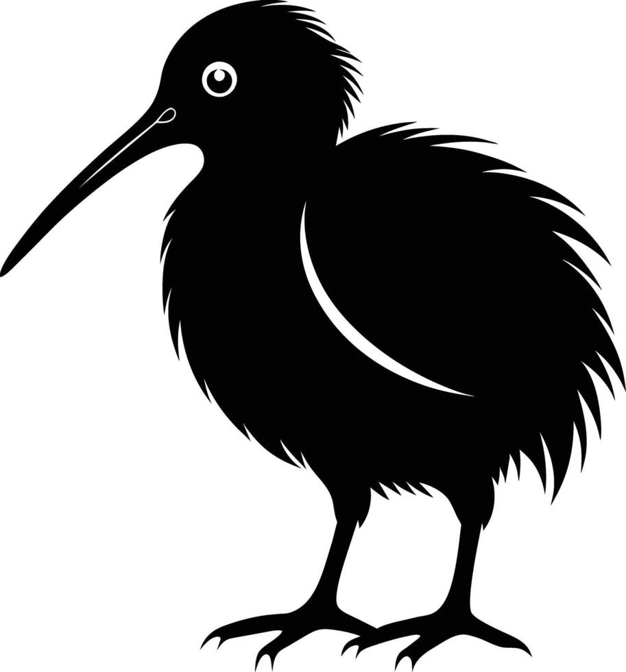 A black and white silhouette of a kiwi bird vector