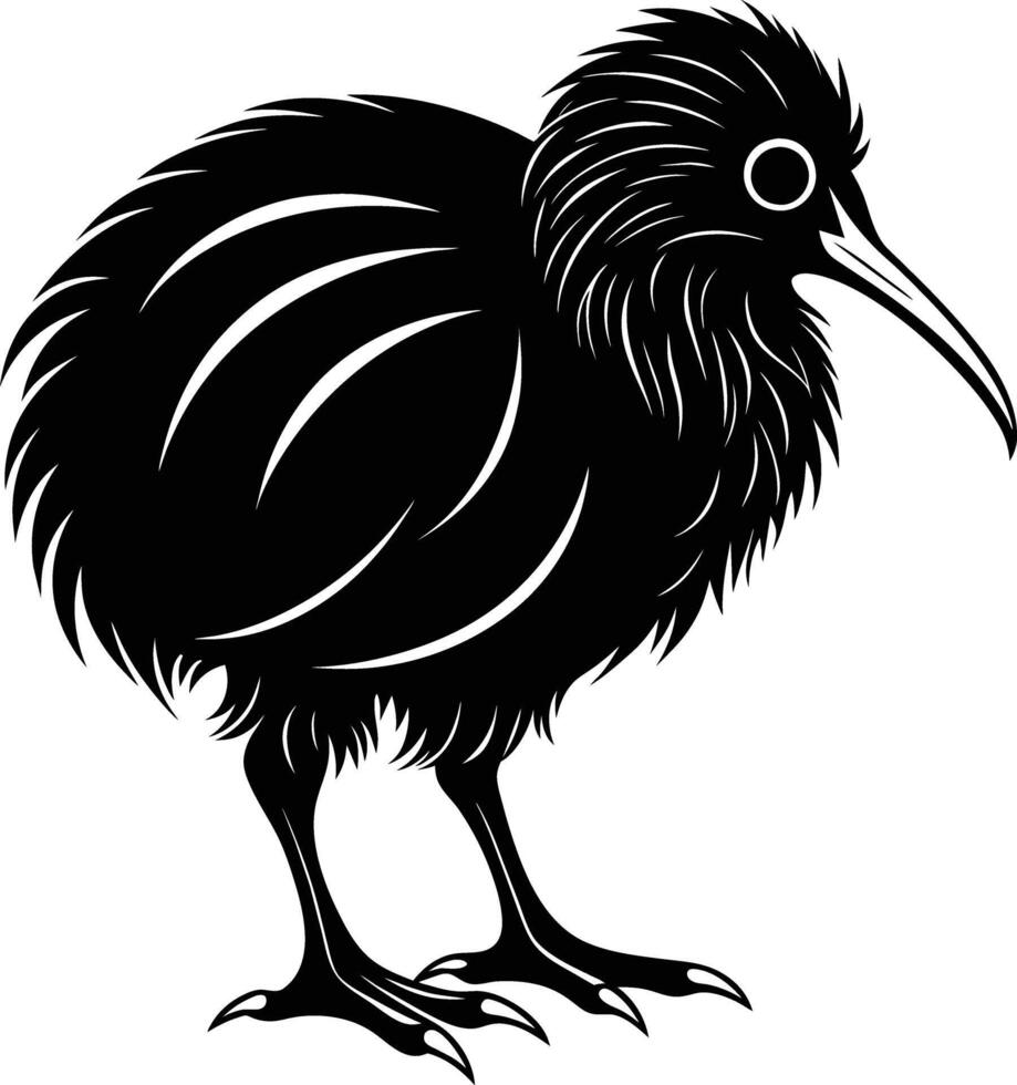 A black and white silhouette of a kiwi bird vector