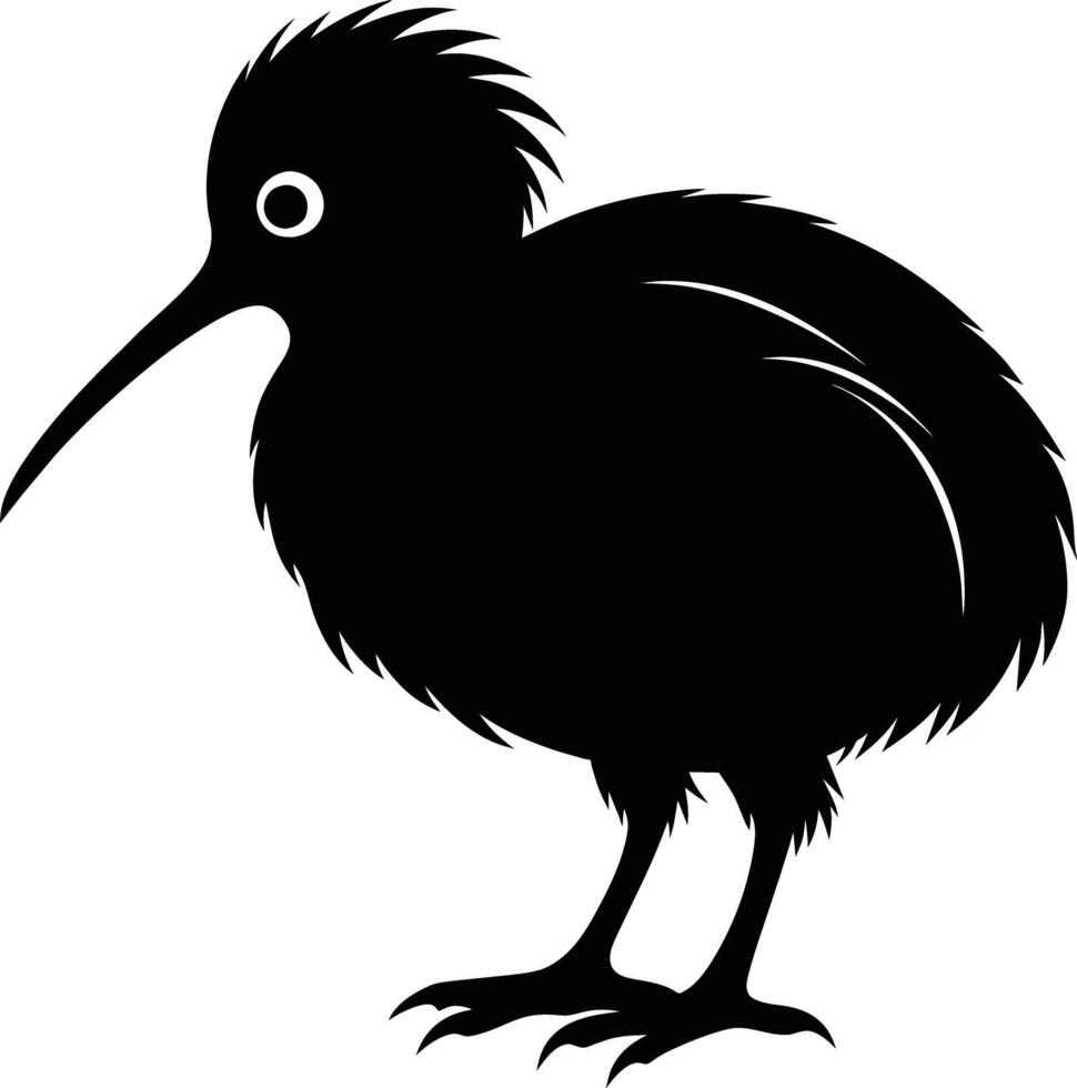 A black and white silhouette of a kiwi bird vector