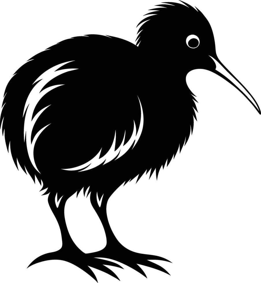 A black and white silhouette of a kiwi bird vector