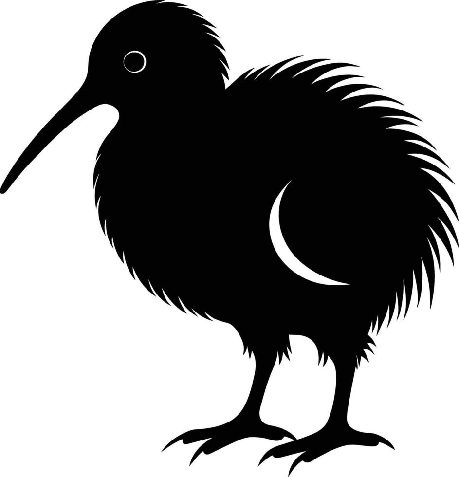 A black and white silhouette of a kiwi bird vector