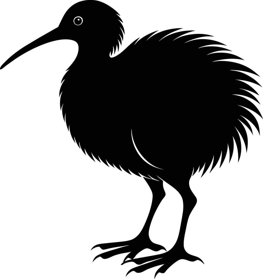 A black and white silhouette of a kiwi bird vector