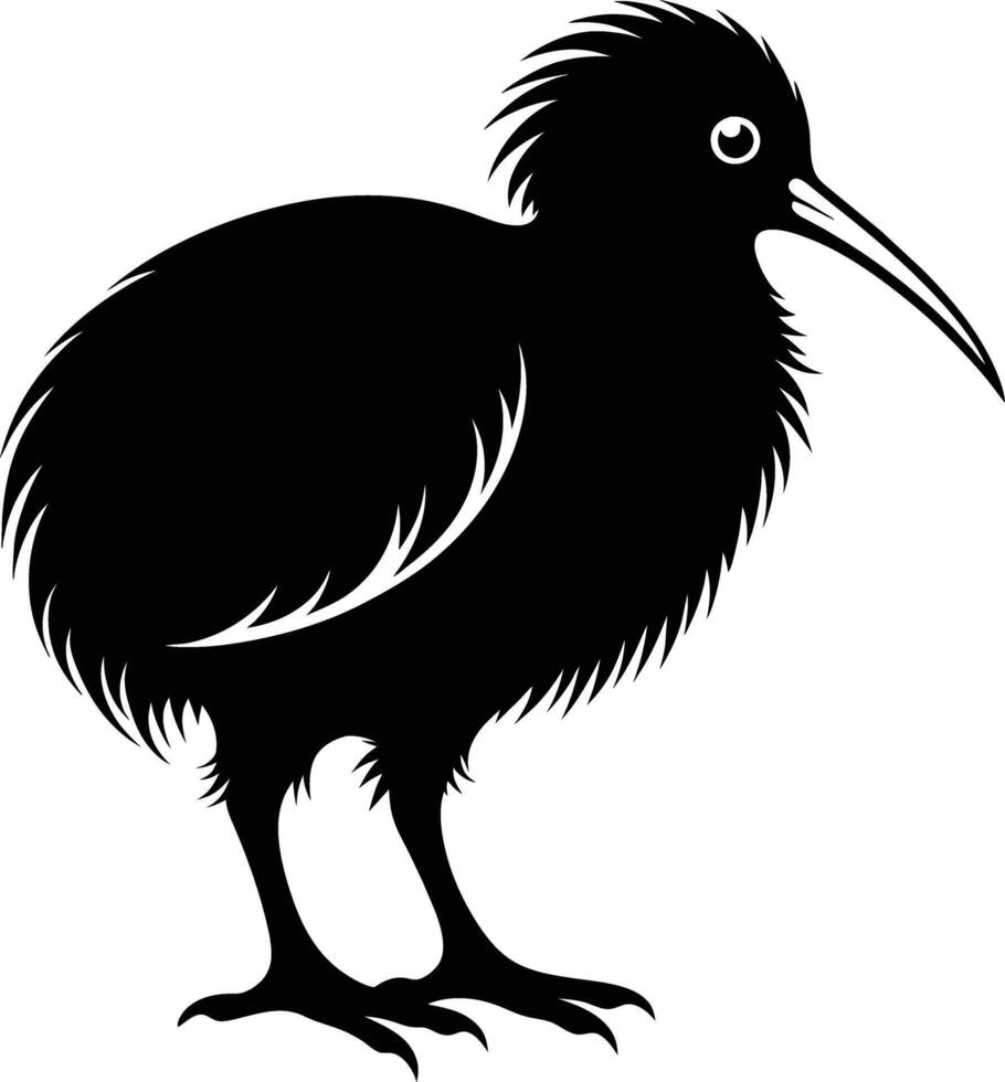 un negro y blanco silueta de un kiwi pájaro vector