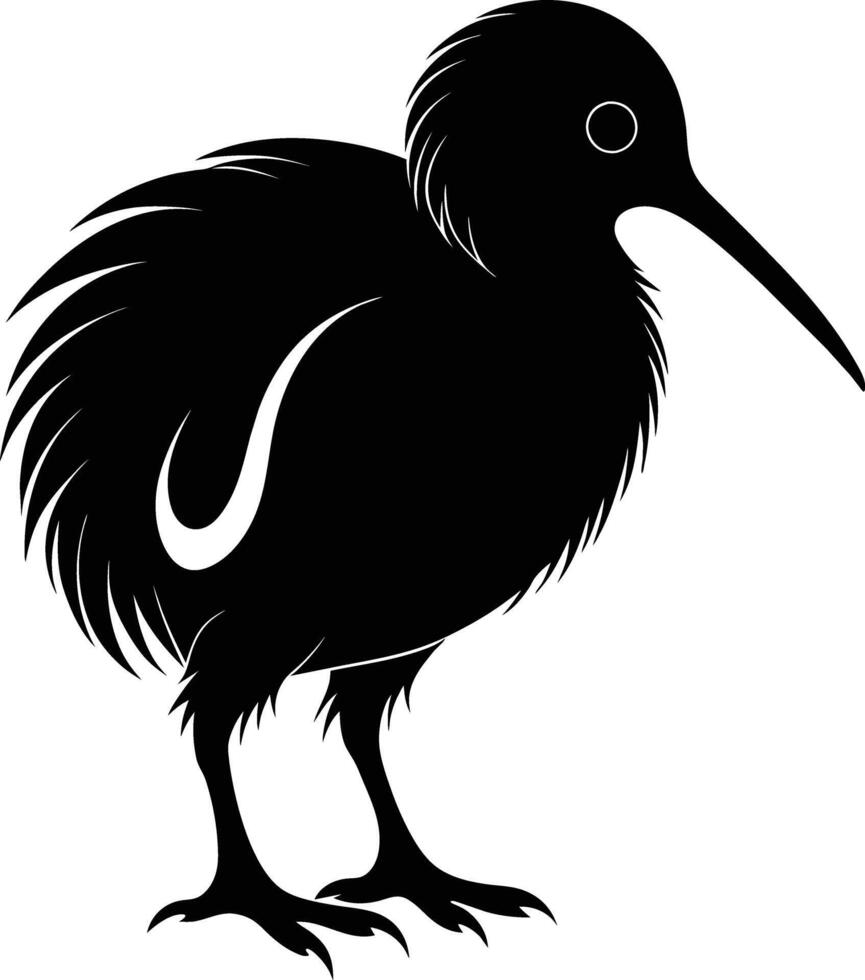 A black and white silhouette of a kiwi bird vector