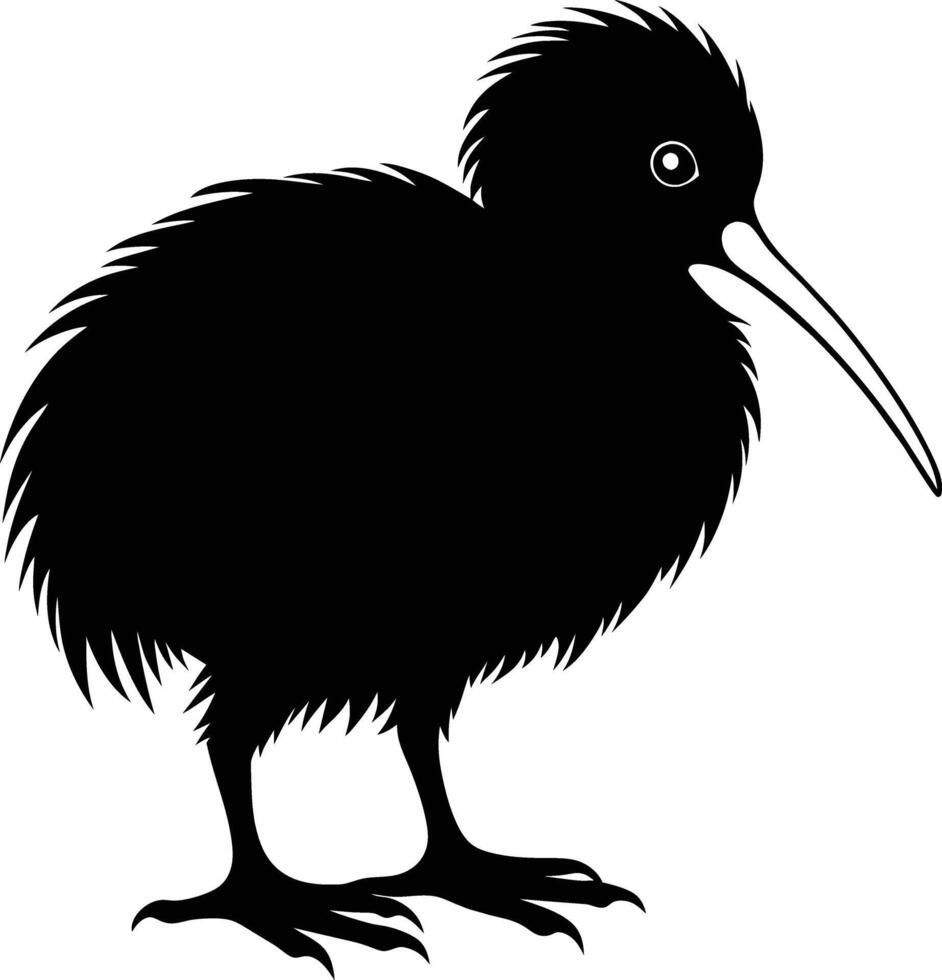 A black and white silhouette of a kiwi bird vector