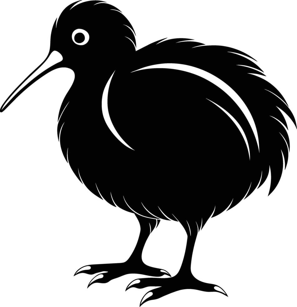 A black and white silhouette of a kiwi bird vector