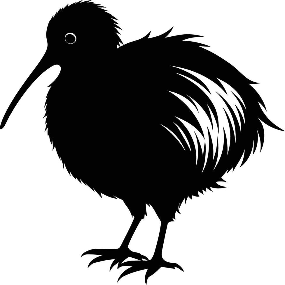 A black and white silhouette of a kiwi bird vector