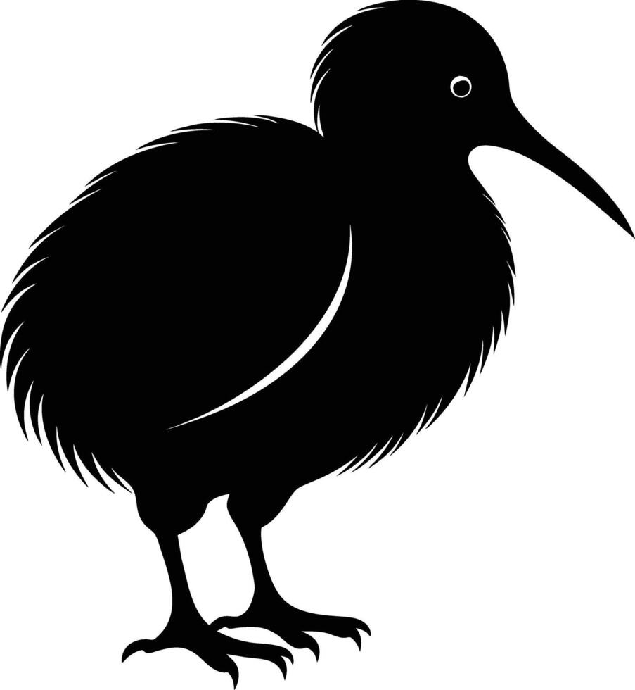 A black and white silhouette of a kiwi bird vector