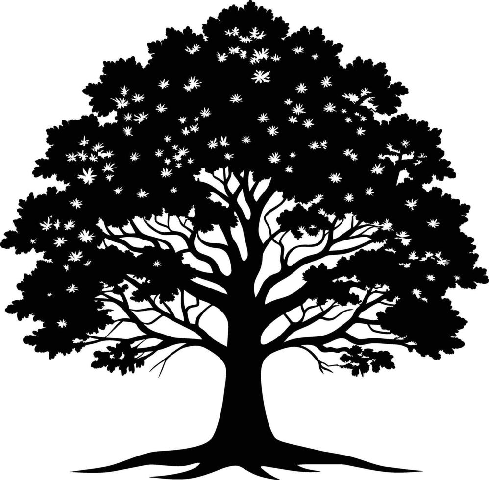 Oak tree silhouette black on white background vector