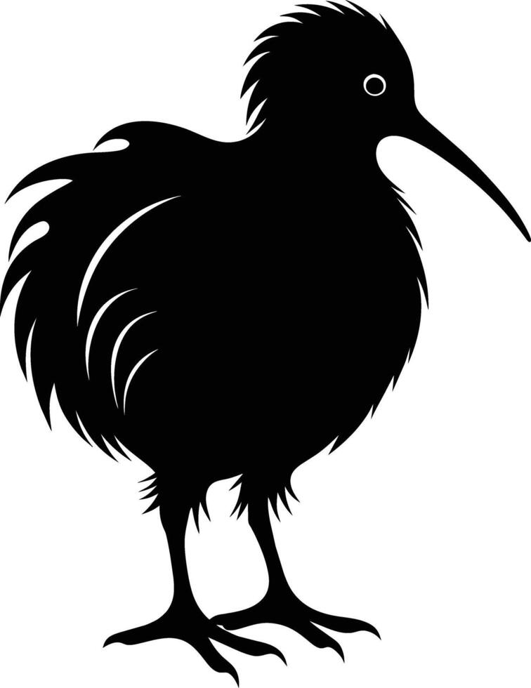 A black and white silhouette of a kiwi bird vector