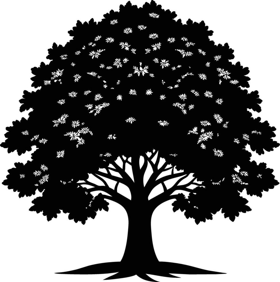 Oak tree silhouette black on white background vector