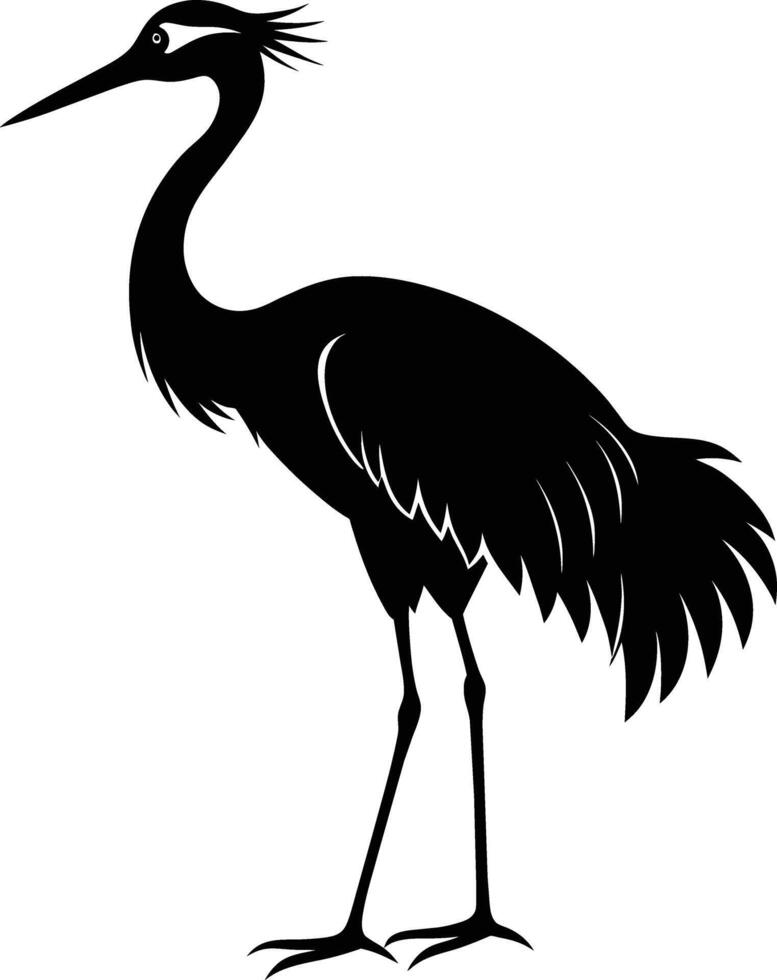 A silhouette of a crane bird standing on a white background vector