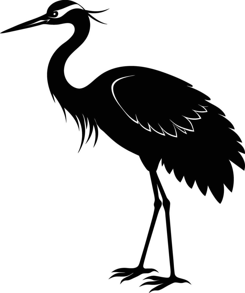 A silhouette of a crane bird standing on a white background vector