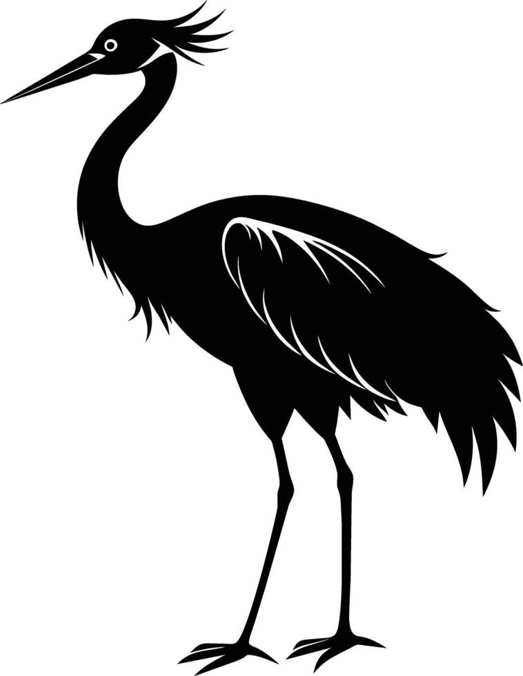 A silhouette of a crane bird standing on a white background vector