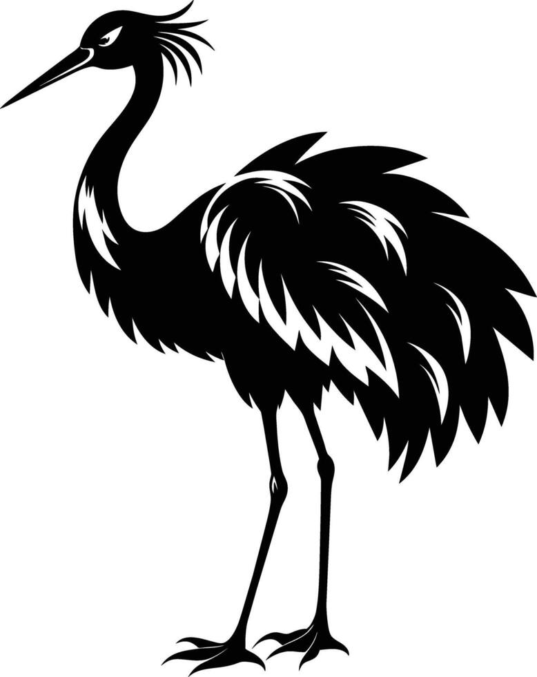 A silhouette of a crane bird standing on a white background vector