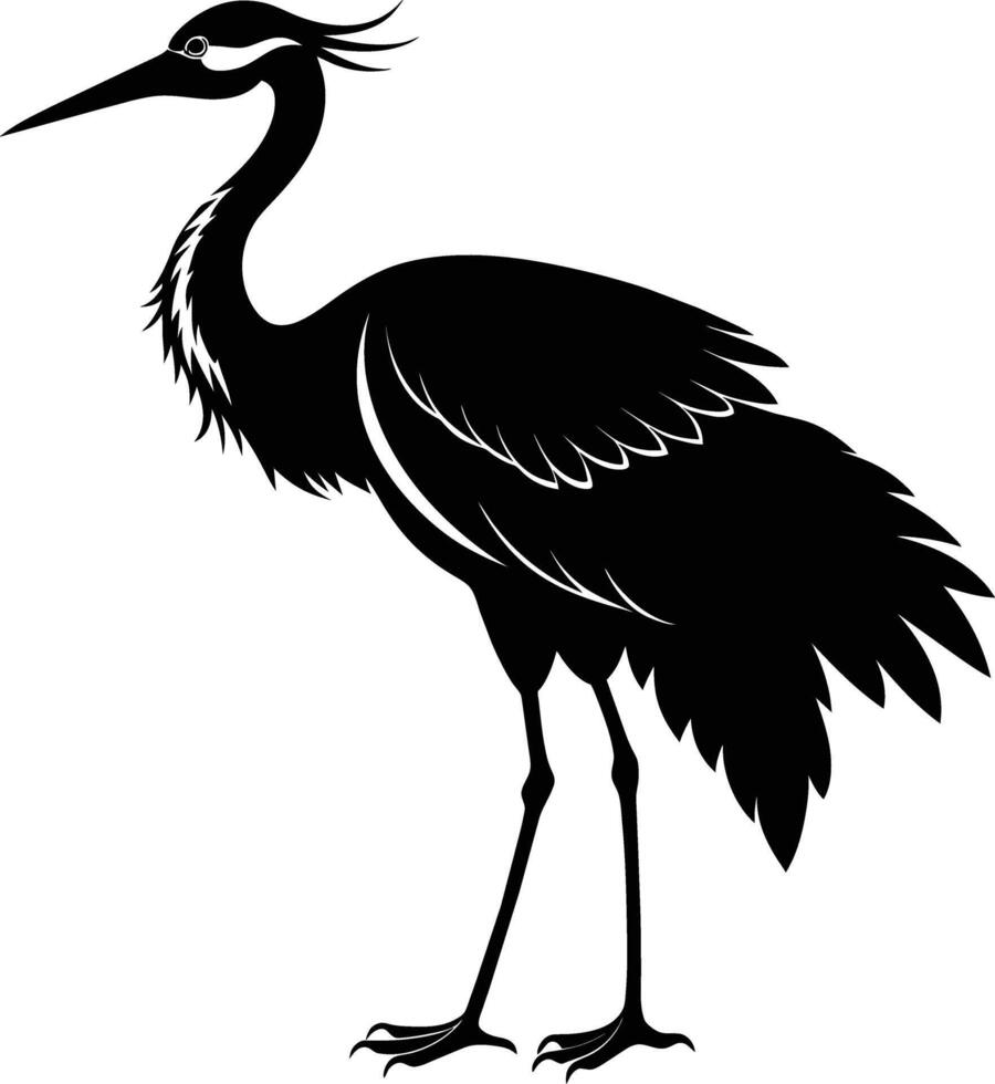 A silhouette of a crane bird standing on a white background vector