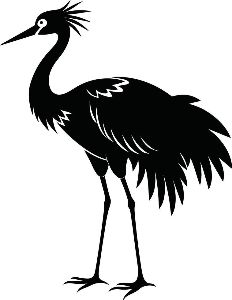 A silhouette of a crane bird standing on a white background vector