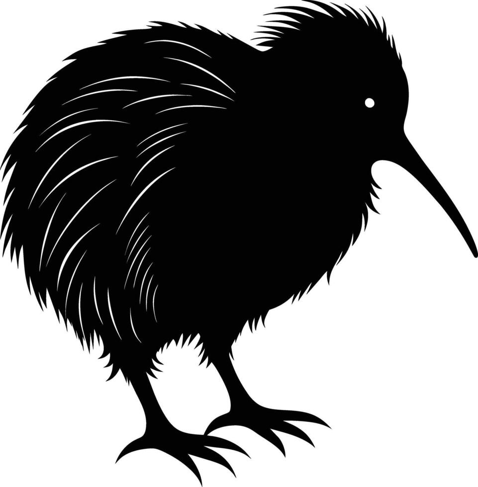 A black and white silhouette of a kiwi bird vector