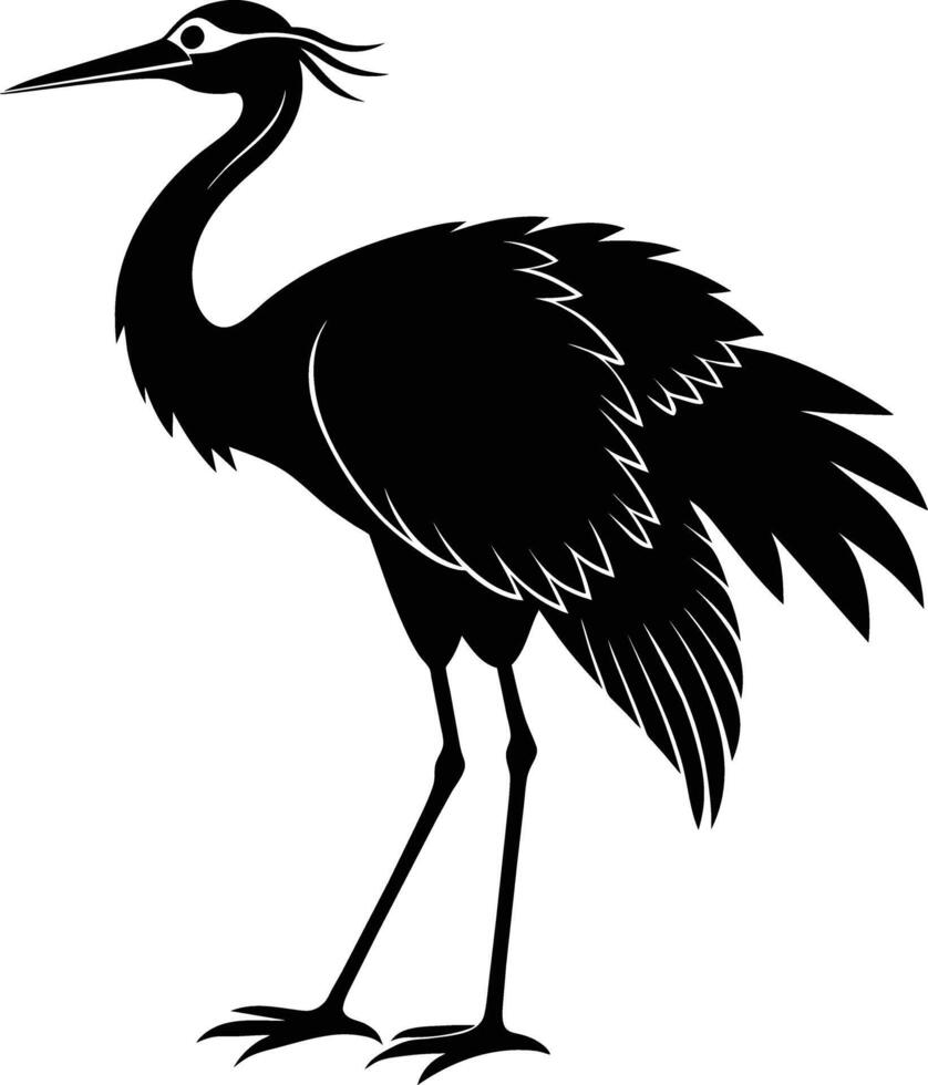 A silhouette of a crane bird standing on a white background vector