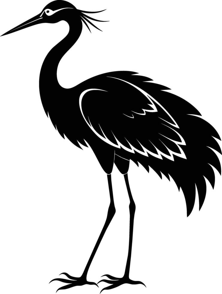 A silhouette of a crane bird standing on a white background vector