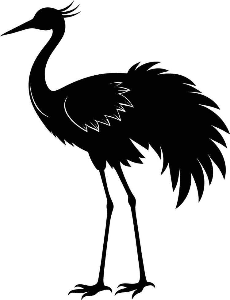 A silhouette of a crane bird standing on a white background vector