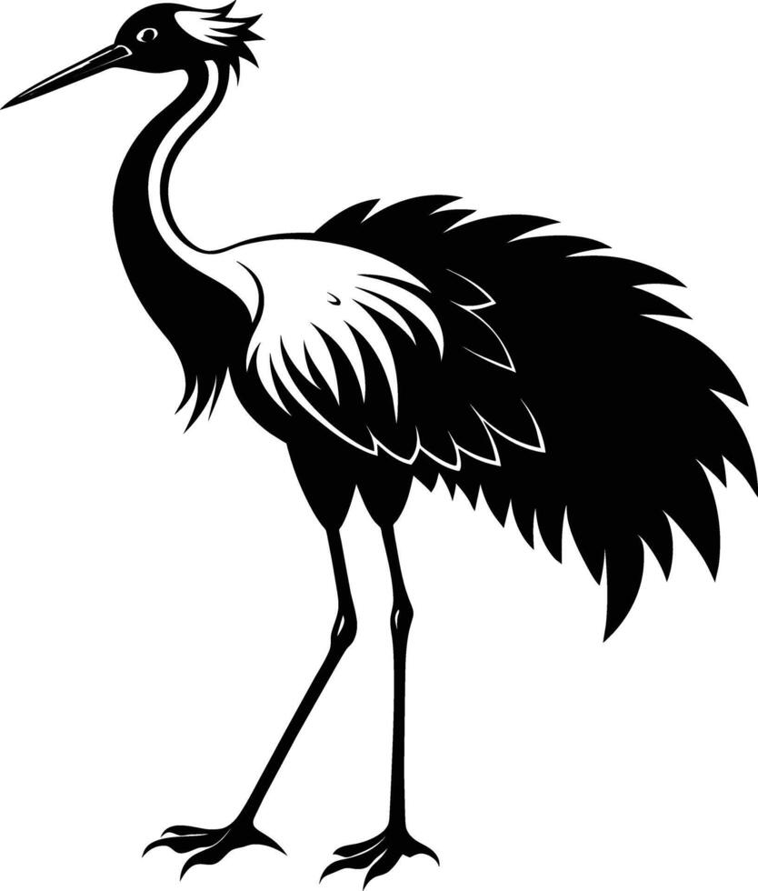A silhouette of a crane bird standing on a white background vector