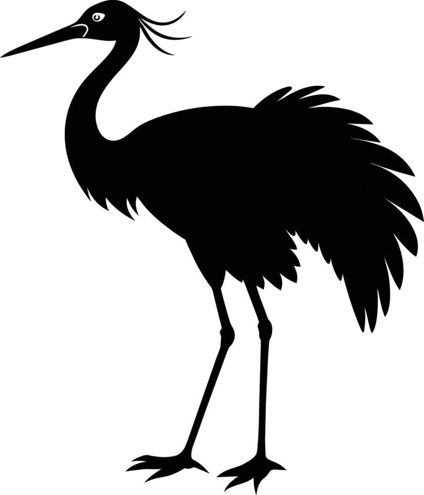 A silhouette of a crane bird standing on a white background vector