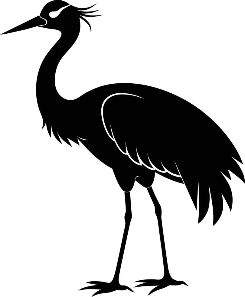 A silhouette of a crane bird standing on a white background vector