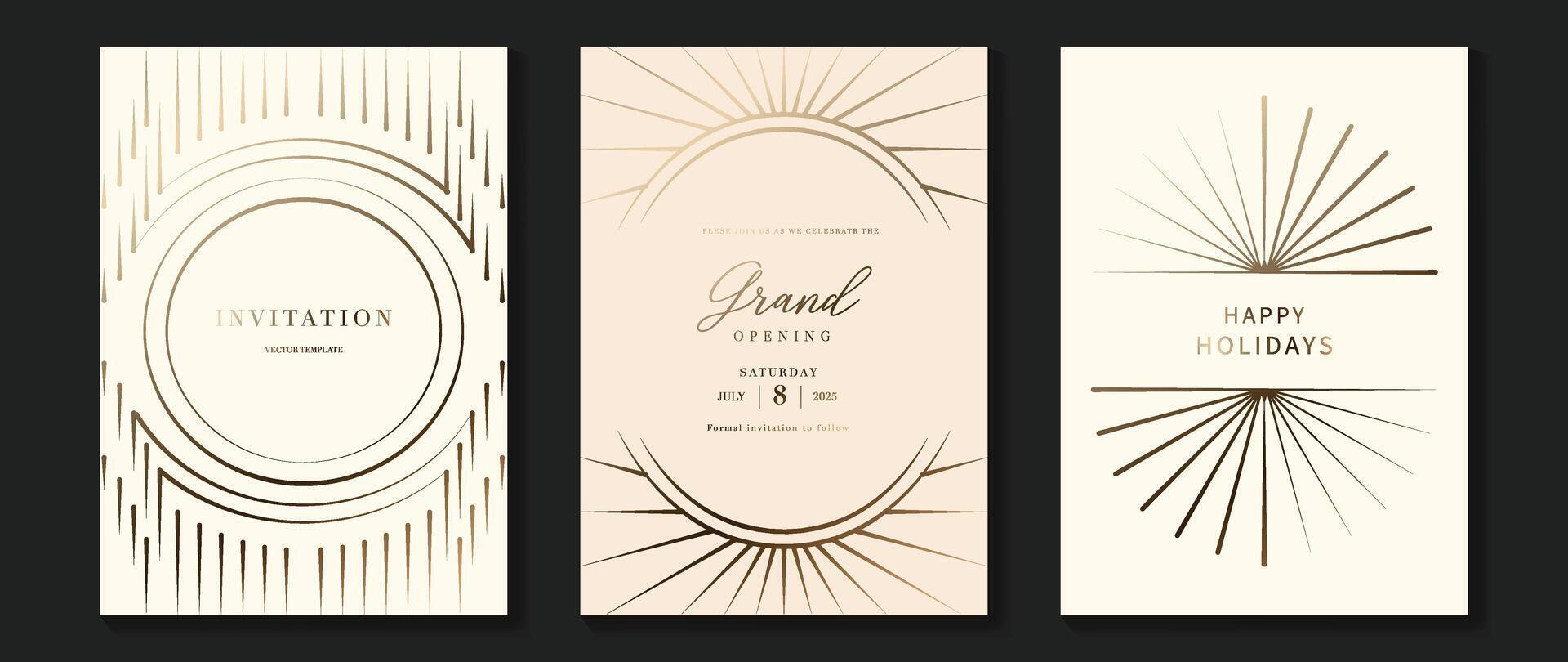 lujo invitación tarjeta antecedentes . dorado elegante geométrico forma, oro líneas degradado en ligero antecedentes. prima diseño ilustración para gala tarjeta, grandioso apertura, boda, fiesta invitación. vector