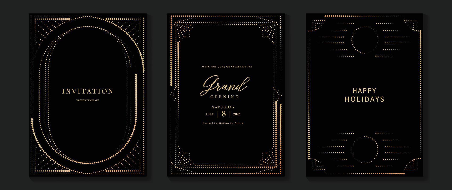 Luxury invitation card background . Golden elegant geometric shape, gold lines gradient on dark background. Premium design illustration for gala card, grand opening, wedding, party invitation. vector