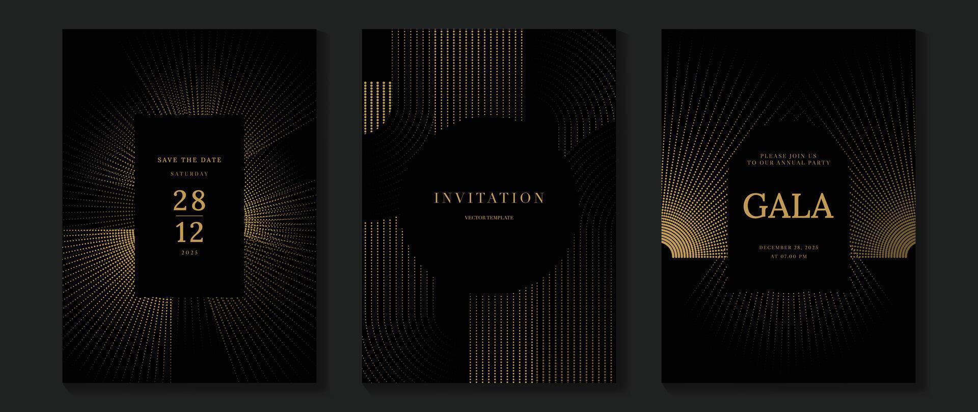 Luxury invitation card background . Golden elegant geometric shape, gold lines gradient on dark background. Premium design illustration for gala card, grand opening, wedding, party invitation. vector