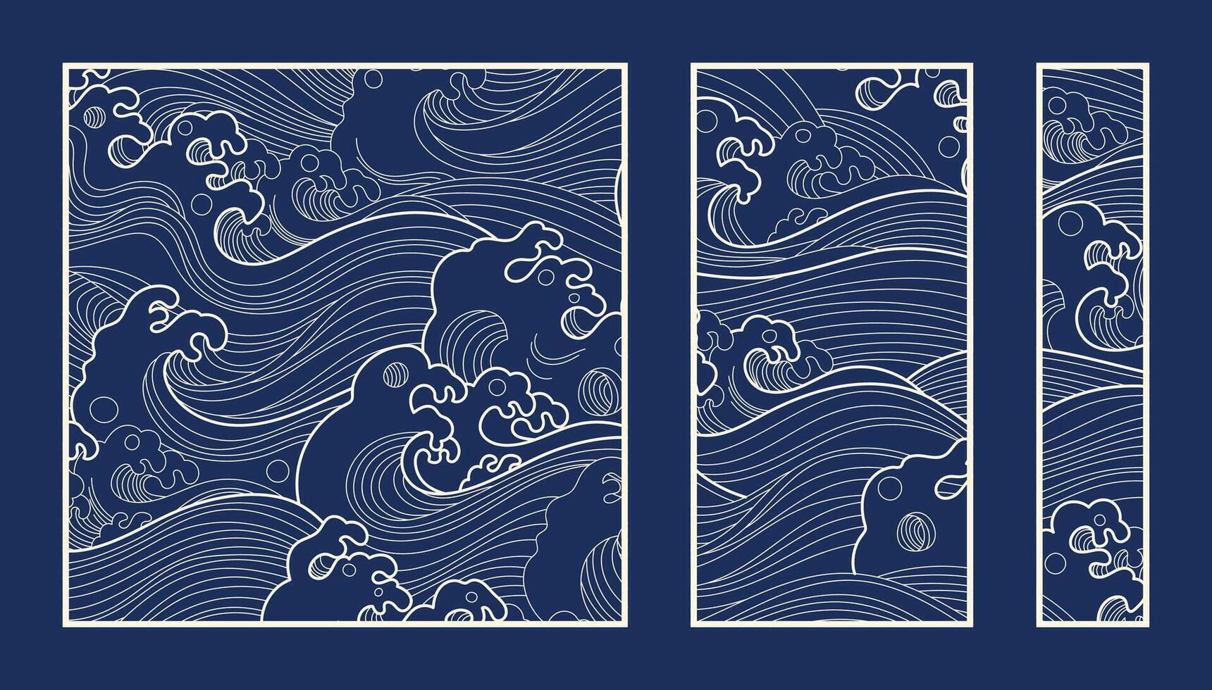 Blue sea wave pattern collection. Laser cut with line design pattern. Design for wood carving, wall panel decor, metal cutting, wall arts, cover background, wallpaper and banner. vector