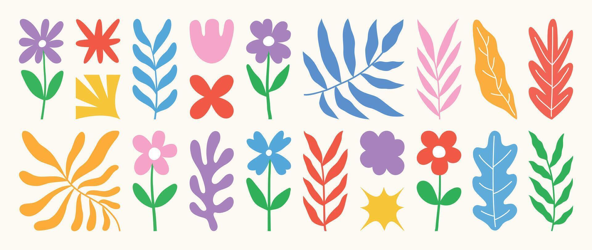 Set of abstract retro organic shapes . Collection of contemporary figure, flower, foliage in funky groovy style. Cute hippie design element perfect for banner, print, stickers. vector