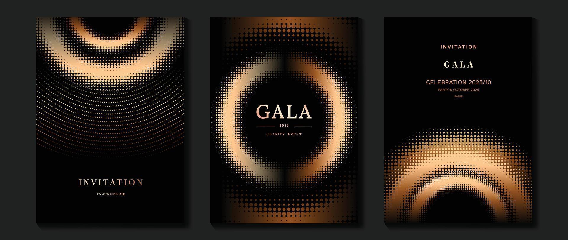 Luxury invitation card background . Golden elegant geometric shape, gold lines gradient on dark background. Premium design illustration for gala card, grand opening, wedding, party invitation. vector