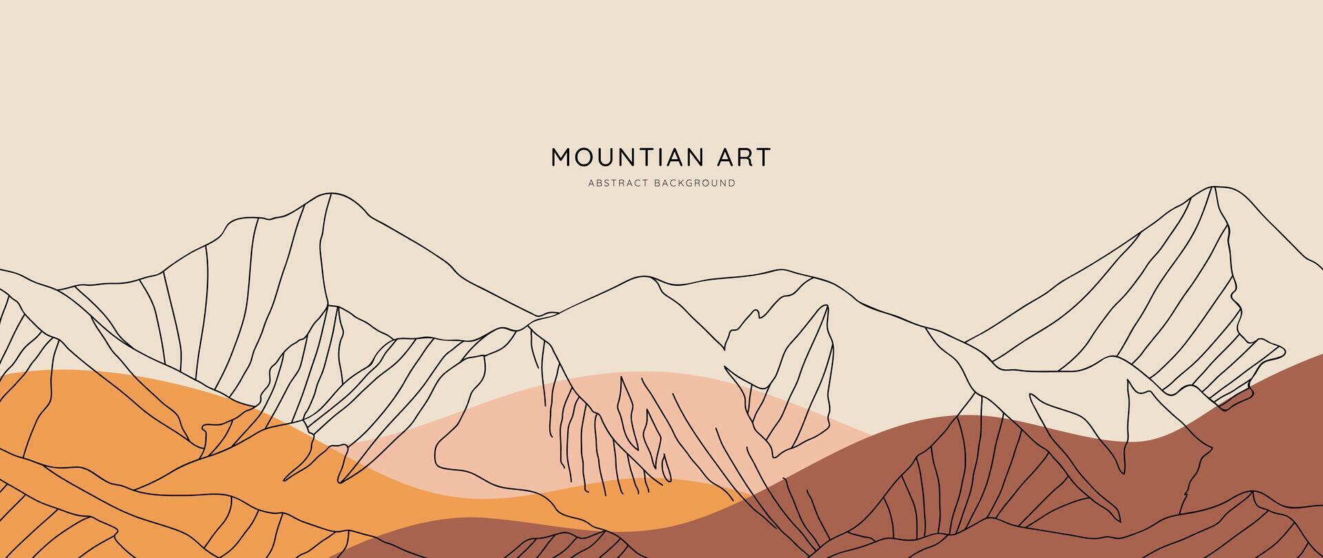 Mountain hand drawn background . Minimal landscape art with line art, earth tone color. Abstract art wallpaper illustration for prints, Decoration, interior decor, wall arts and canvas prints. vector