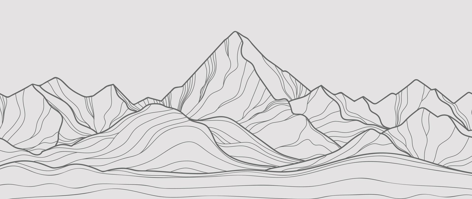 montaña mano dibujado antecedentes . mínimo paisaje Arte con línea arte, contorneado resumen Arte fondo de pantalla ilustración para huellas dactilares, decoración, interior decoración, pared letras, lona huellas dactilares. vector