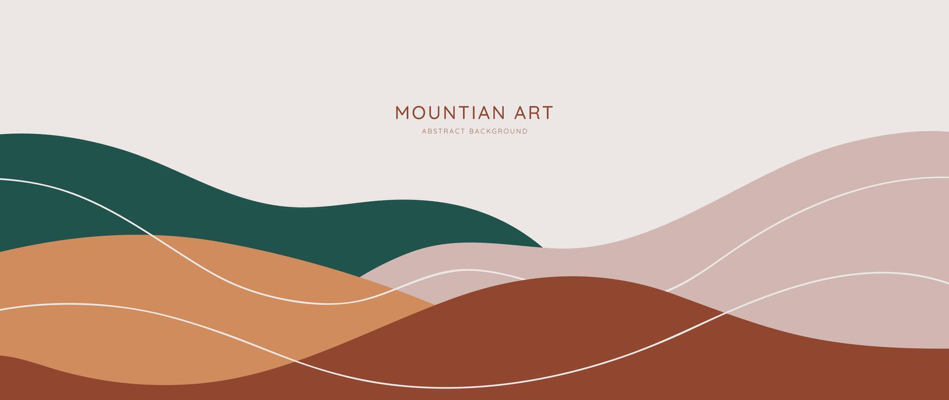 montaña mínimo antecedentes . resumen paisaje colinas con tierra tono, línea Arte. naturaleza ver ilustración diseño para hogar decoración, fondo de pantalla, huellas dactilares, bandera, interior decoración. vector