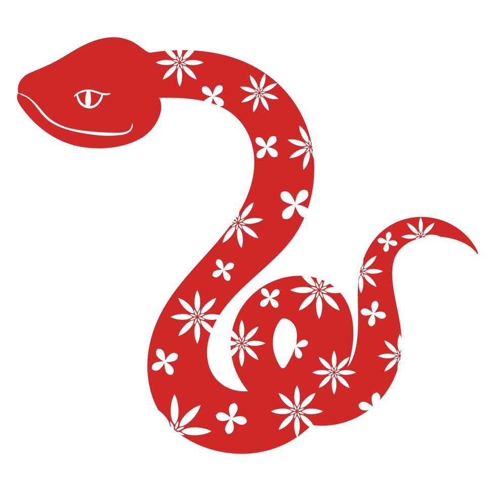 Chinese New Year snake character . Zodiac sign year of the snake with cherry blossom flower pattern on snake red color. Illustration design of background, card, sticker, calendar. vector