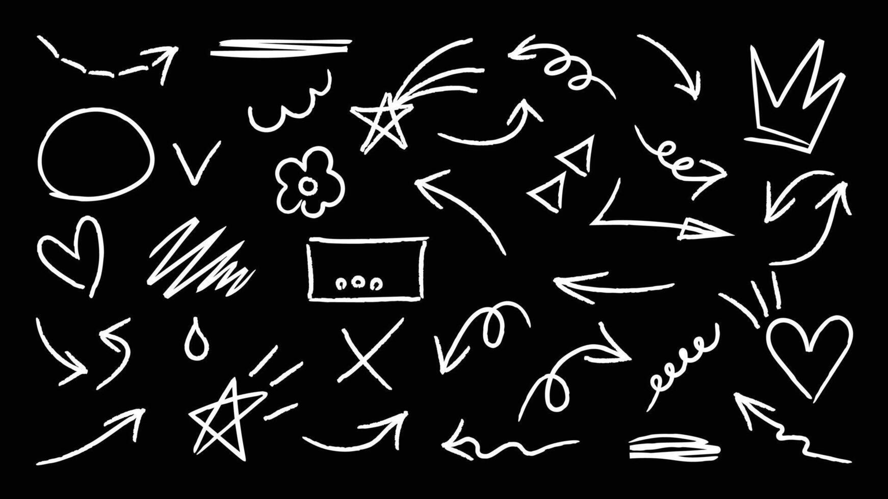 Set of cute pen line doodle element . Hand drawn doodle style collection of scribble, speech bubble, arrow, crown, flower, heart. Design for print, cartoon, card, decoration, sticker. vector