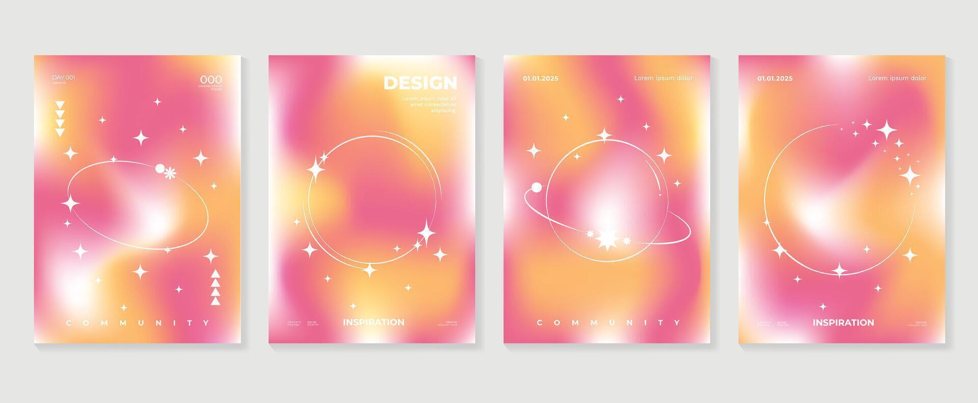 Gradient abstract cover background set. Minimalist style cover template with geometric shapes, frame, colorful and liquid color. Modern wallpaper design perfect for social media, idol poster. vector