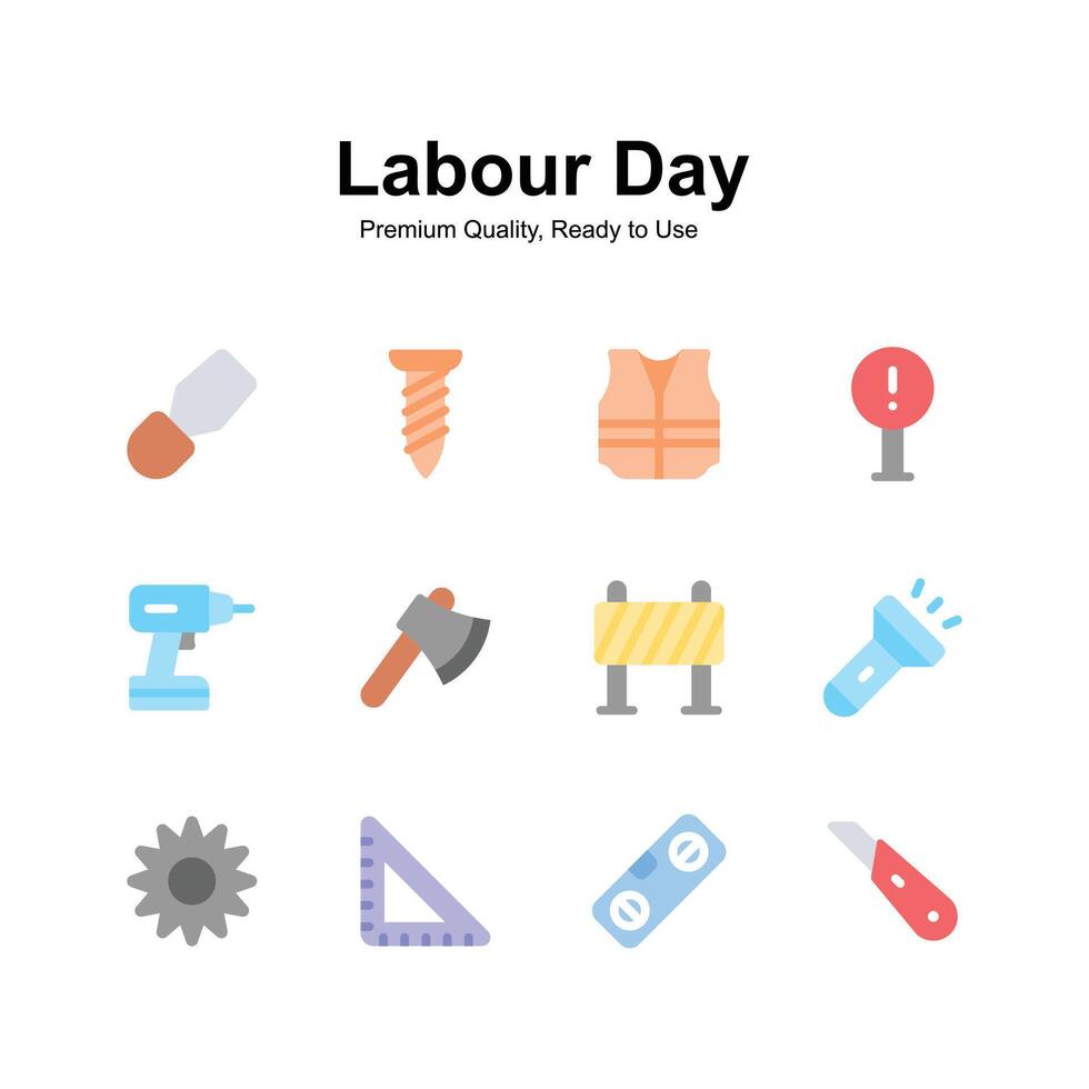 Labor day icons set, premium s ready to use vector