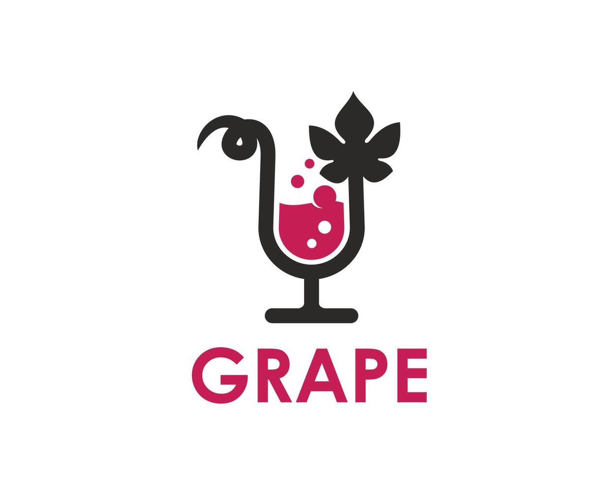 Grape wine icon, wineglass, vine leaf for winery vector