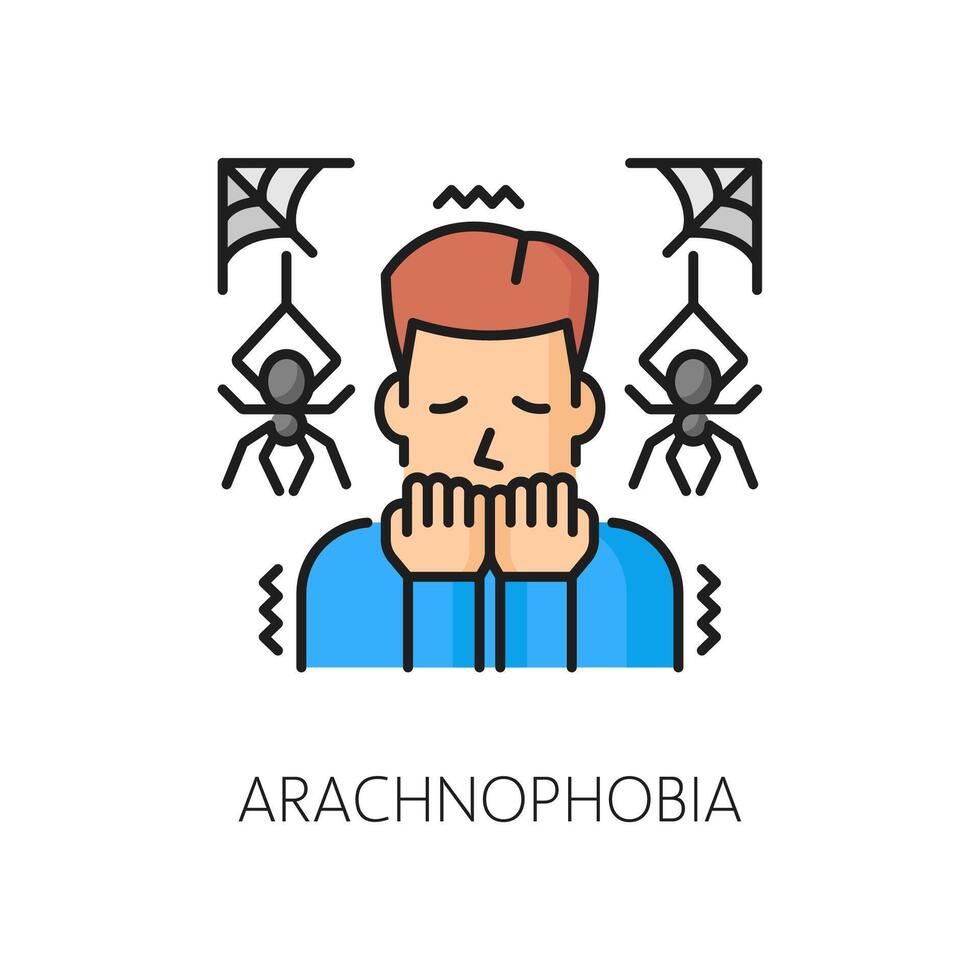 Mental anxiety, arachnophobia problem line icon vector