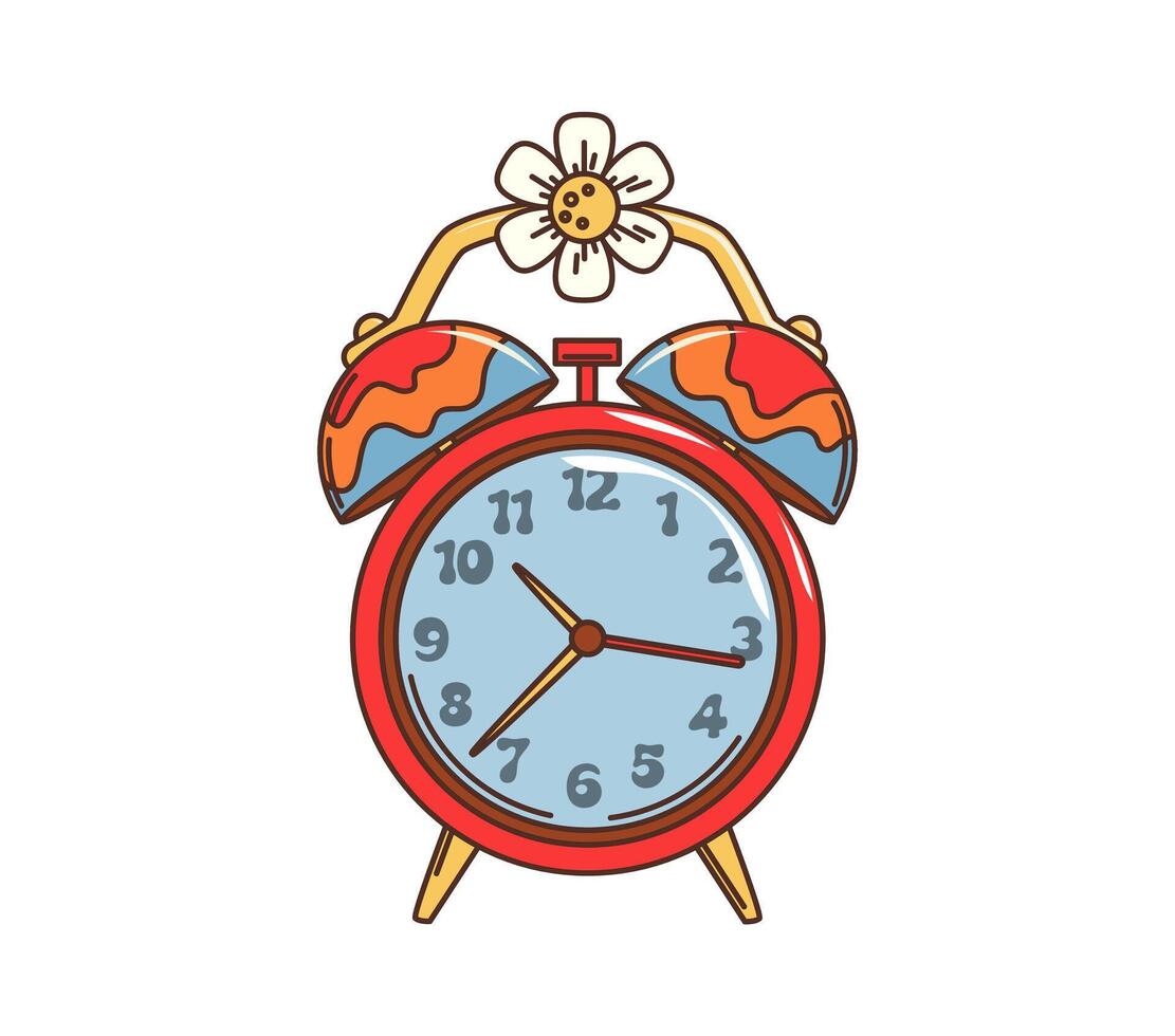 Retro groovy alarm clock, hippie style element vector
