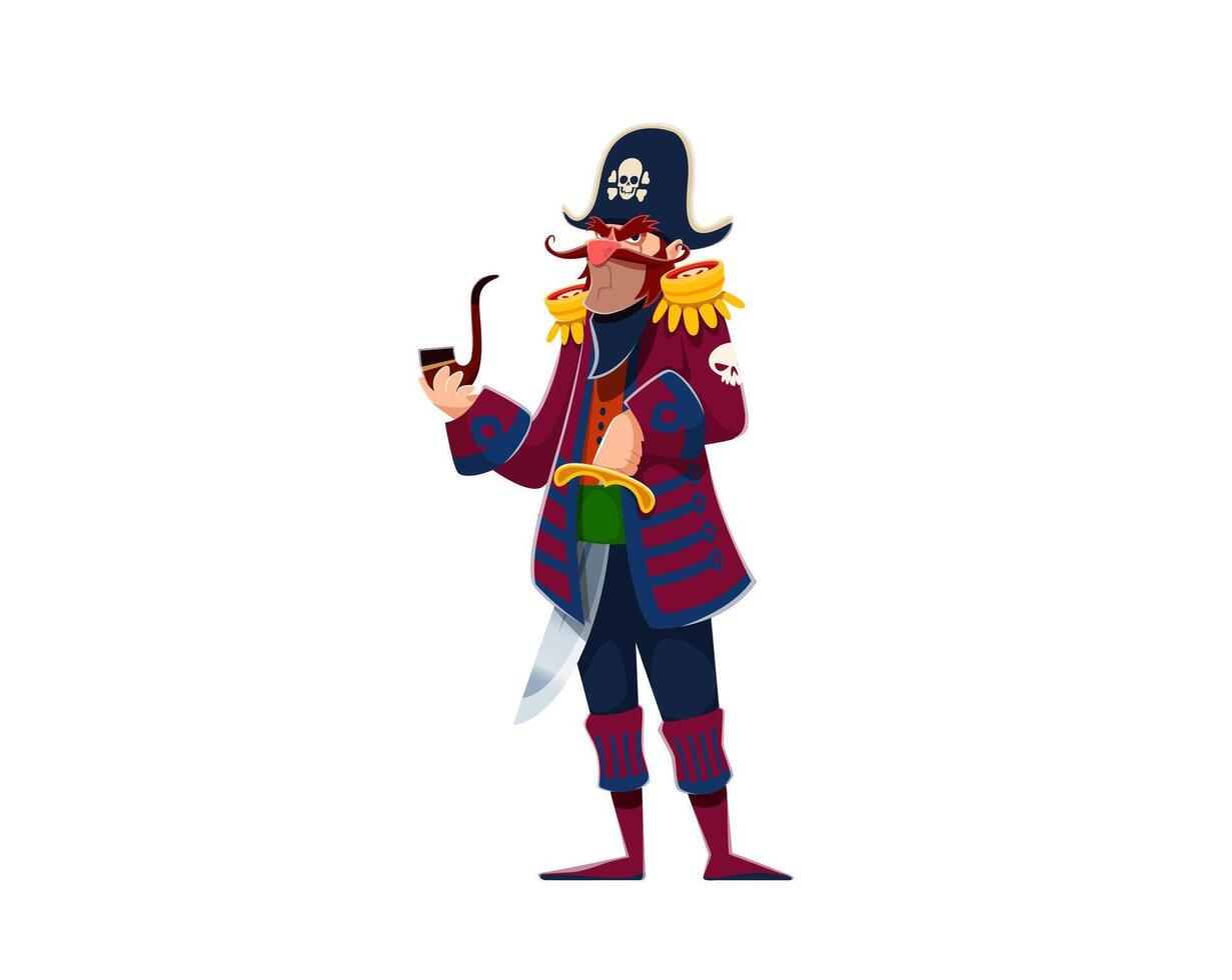 Cartoon pirate skipper character, danger corsair vector