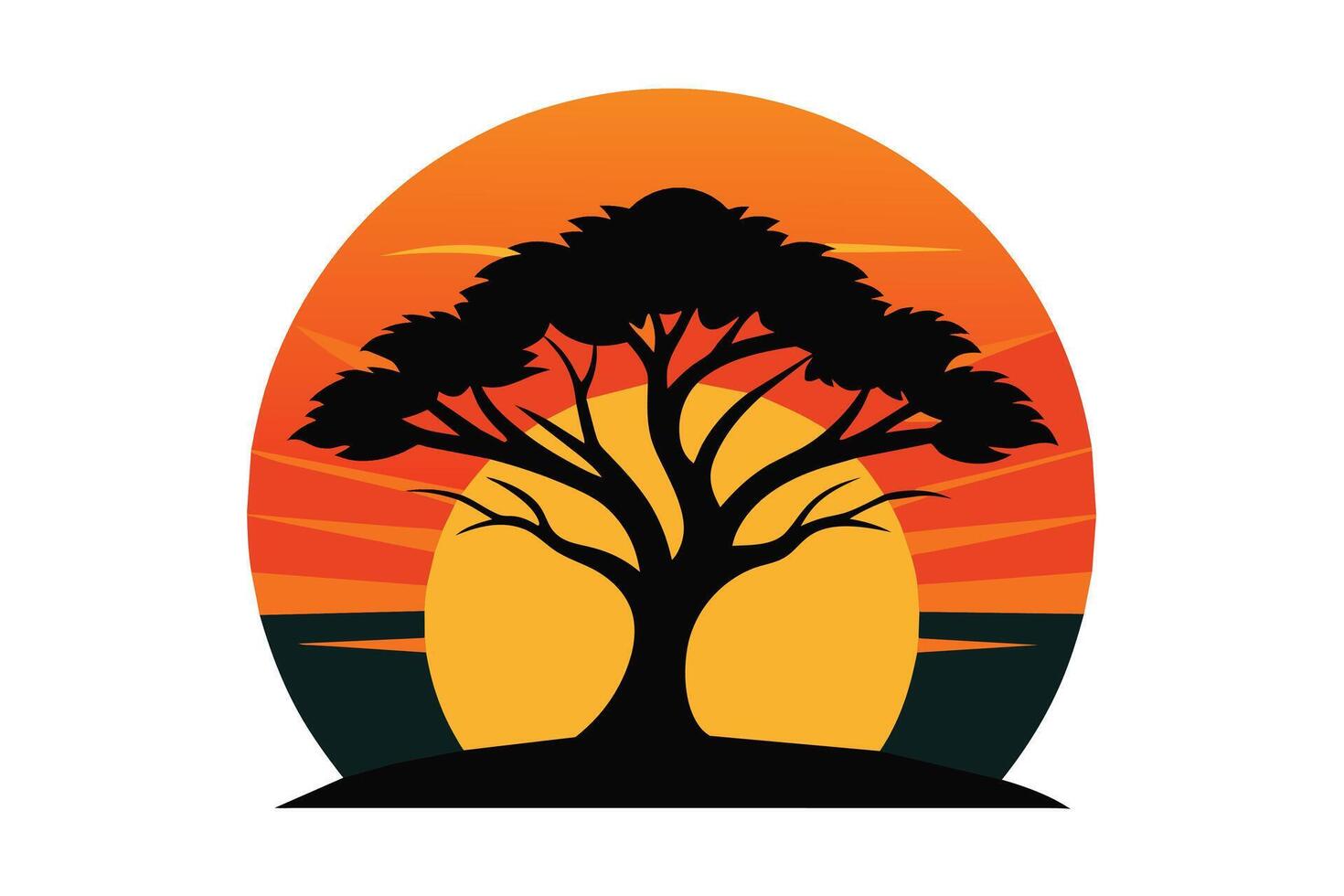 Dynamic Sunset Tree Icon Minimalist Illustration vector