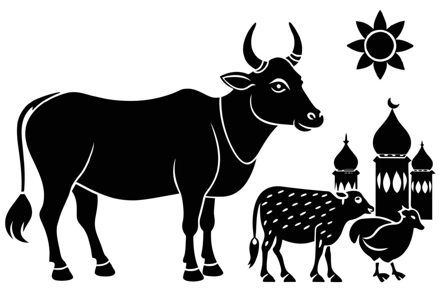 Sacrificial animals for Eid-ul-Azha Illustration Silhouetted on white background vector